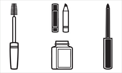 Obraz premium Mascara wand eyeliner pencil and cosmetic bottle beauty