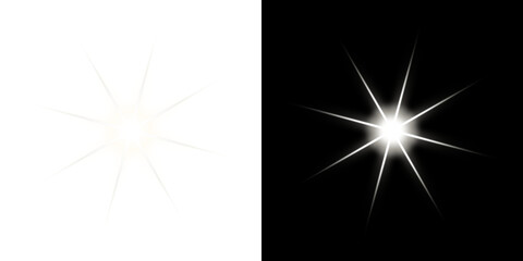 Obraz premium Eight-point star light effects on transparent and black background 