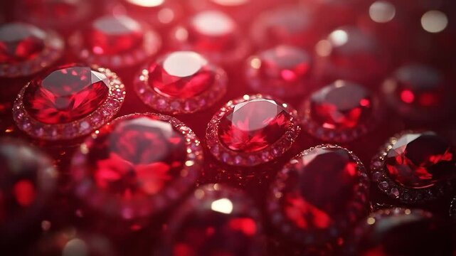 Radiant Red Jewels: A stunning display of shimmering red gemstones, meticulously arranged. Each jewel exudes brilliance, captivating the eye with their rich color and intricate facets.
