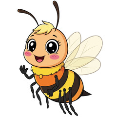 Cute Bee Character Vector Illustration with Smiling Face and Wings