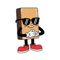 Wafer Character Vector Illustration with Sunglasses Sweet Dessert Mascot