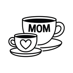 Two coffee cups with the word mom on one and a heart on the other