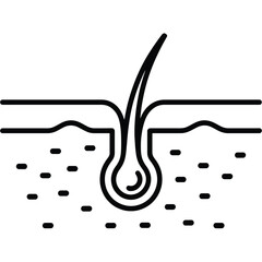 Stylized illustration of a hair follicle and skin cross section with dots