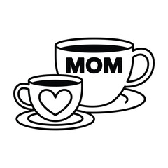 Two coffee cups one with mom text and the other with a heart symbol