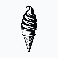 Classic black and white soft serve ice cream cone illustration