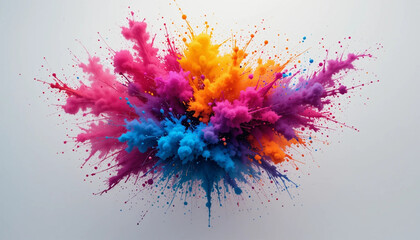 Colorful Powder Explosion on White Background Abstract Art Design