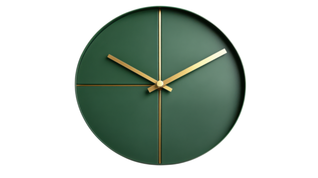 A single beautiful and simple green wall clock on white background 