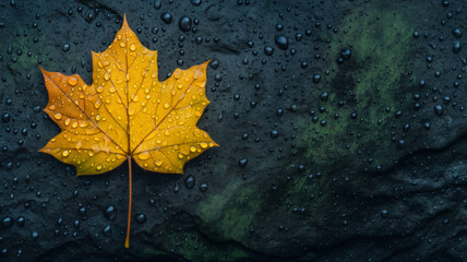 Maple leaf rests on green mossy stone