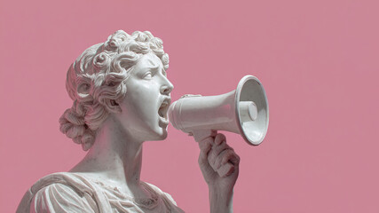 Ancient Greek sculpture of a woman with a megaphone	