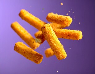 Cheese fingers isolated on a purple background; product photo