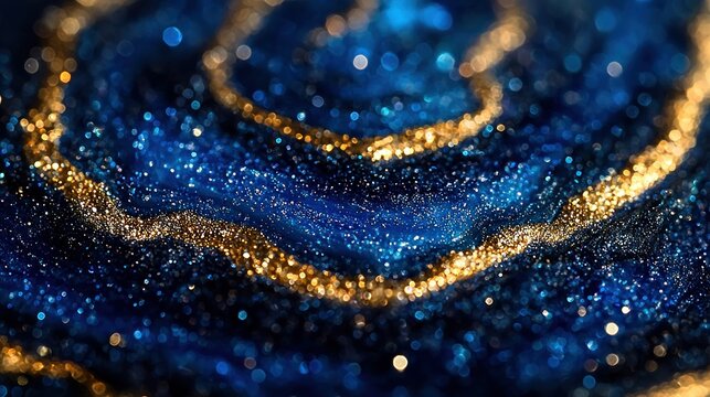Abstract swirling design of deep blue and gold glitter - Powered by Adobe