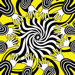 Vibrant Yellow Abstract Art Swirling Spiral Hands Collage