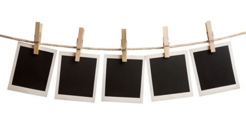 Retro Polaroid Style Frames on Clothesline