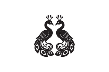Peacock twin head vector silhouette on white background.01