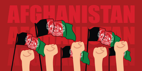 hand with flag of the Afghanistan. Afghanistan  independence day vector illustration of Afghanistan flag with red background banner or greeting card
