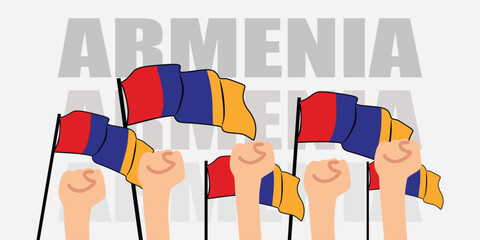hand with flag of the Armenia or Armenia independence day vector illustration of Armenia flag with gray background banner or greeting card