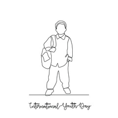 One continuous line drawing of International Youth Day vector illustration. International Youth Day themes design concept in simple linear continuous line.  Great for campaign and business purpose.