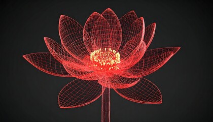 Red wireframe lotus flower on dark background