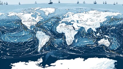 Ocean current mapping with marine flow dynamics 4K Seamless loop animation