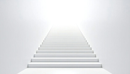 ドラマチックな光で演出された大きな白い階段。A large white staircase with dramatic lighting.