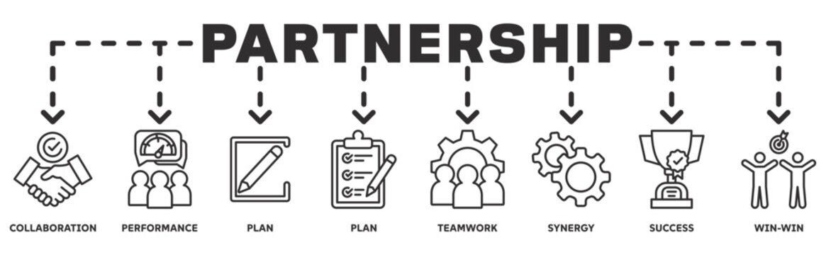Partnership banner web icon vector illustration concept with icon of Collaboration, performance, plan, plan, teamwork, synergy, success, win-win