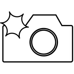 minimalist camera logo with flash on, transparent background