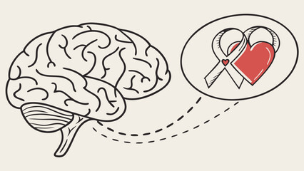 Brain and Heart Connection: Mental Health, Empathy, and Awareness Concept Illustration