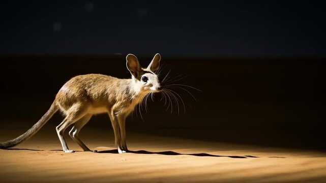 Desert Night: Elusive Jerboa's Nocturnal Dance Under Stars