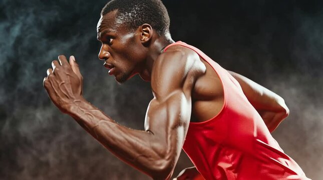 A dynamic action shot of a professional athlete in mid-motion, with a dramatic background, showcasing the intensity of competitive sports