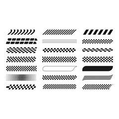 Collection of Black and White Racing Stripes Checkers and Geometric Design Elements for Graphic Design Projects
