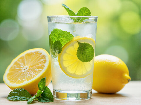 lemon cocktail with lime - Powered by Adobe