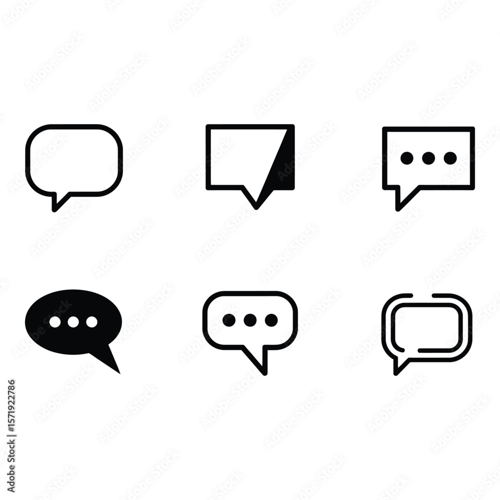 Fototapete collection of six bold black speech bubble icons minimalist communication symbols for web and app de