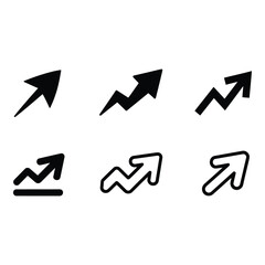 Collection of Six Bold Black Upward Trending Arrow Icons Growth Success Progress Positive Modern Minimalist Style