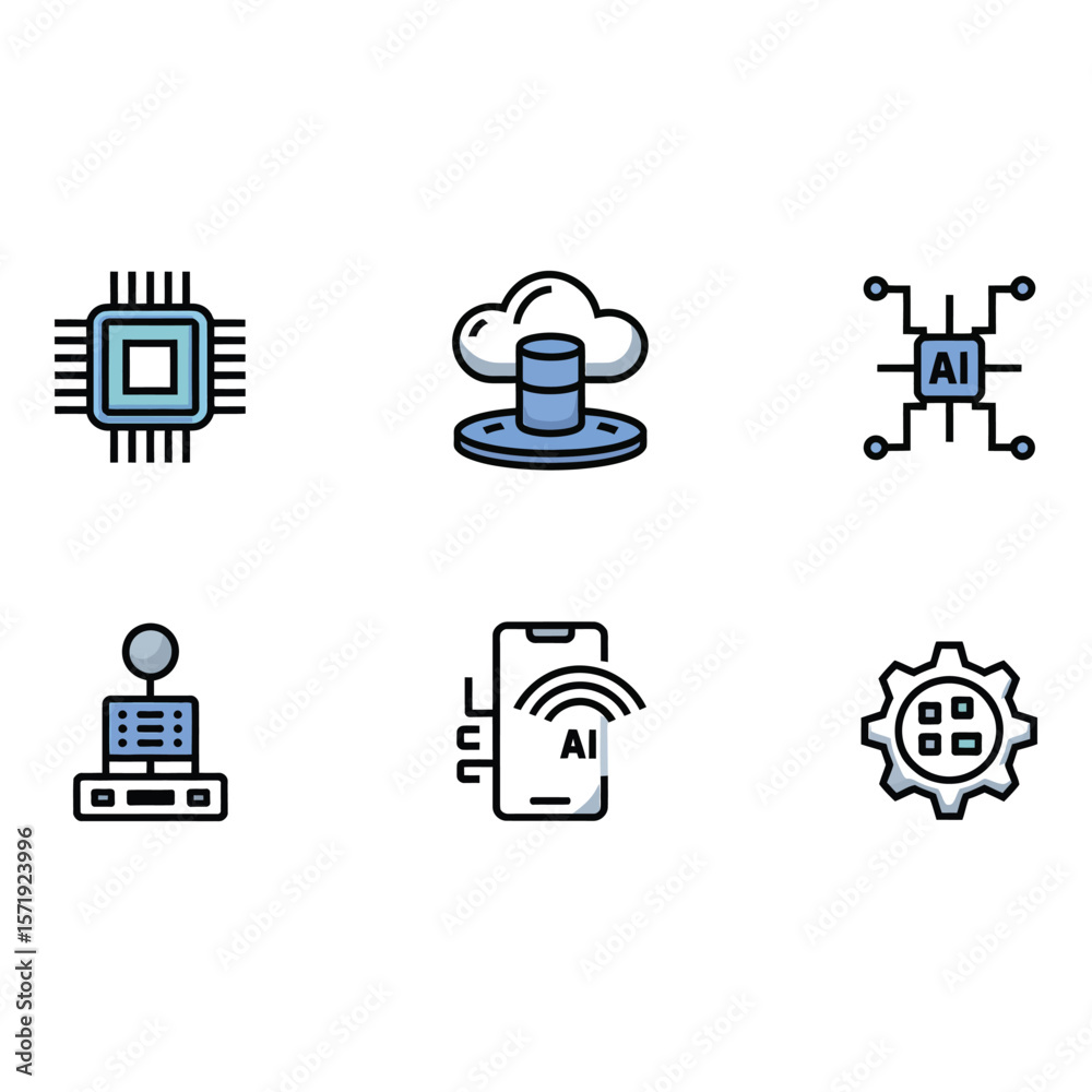 Aufkleber modern ai technology icons cloud computing microchip smart device artificial intelligence system dat