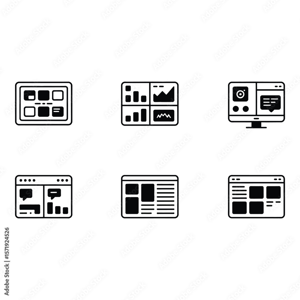 Poster modern ui dashboard icons clean minimalist black and white web design elements for app development a