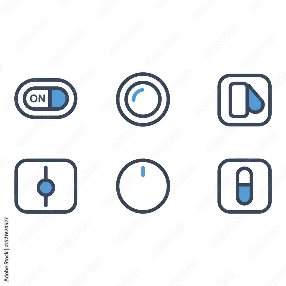 Poster modern ui on off switch icons clean minimalist blue and gray toggle buttons for app design