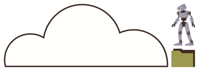 Robot standing near a cloud symbol with a folder, representing AI, cloud storage, digital innovation. Ideal for technology, AI, cloud computing, storage, data security future concepts automation