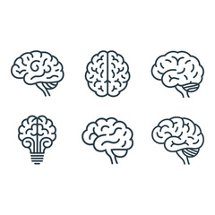 Six Outline Brain Icons Thinking Intelligence Idea Generation Neurology Minimalist Line Art Medical Concept