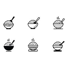 Six Simple Line Icons Hot Cereal in Bowls with Spoons Various Styles