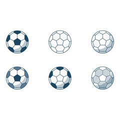 Six Stylish Soccer Ball Icons Line Art Flat and Stippled Designs for Web and Print