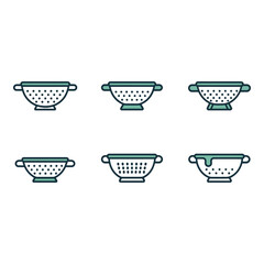 Six Variations of a Colander Icon Modern Minimalist Teal and Gray Color Palette Kitchen Utensil Set