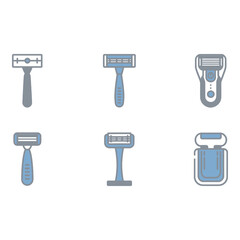 Six Stylish Razor Icons Modern Minimalist Blue and Gray Color Palette Clean Design Vector Illustration