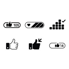 Social Media Icons Thumbs Up Likes Progress Bars and Approval Graphics in Bold Black
