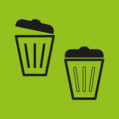 Trash icon symbol. Open bin design. Black waste illustration. Bright green background.
