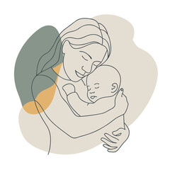 Mother child embrace. Parenthood love illustration. Family bond vector. Care comfort symbol.