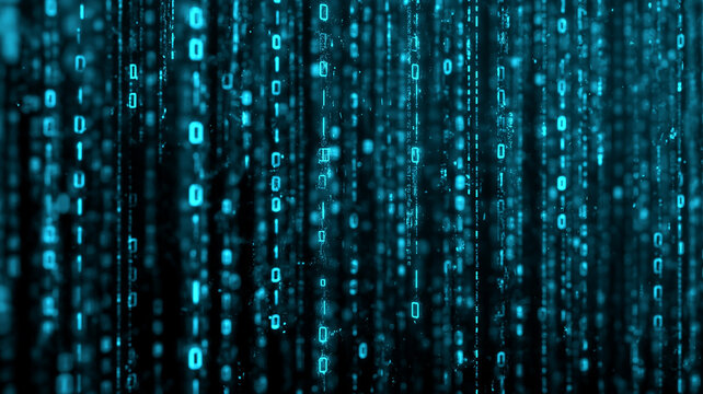 Binary code raining in cyberspace, bright red and green numbers, digital rain effect, cyberpunk theme