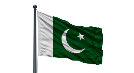 Pakistan national flag waving, independence day, islamic republic, crescent and star, green and white, asia
