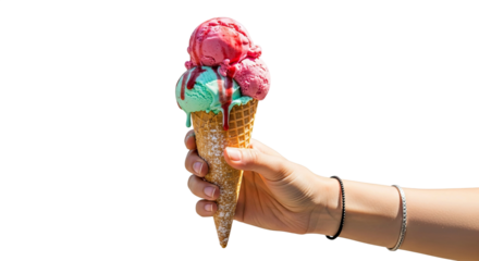 Delicious Ice Cream Cone, Isolated on a Transparent Background PNG Perfect for Summer Designs