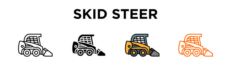 Skid Steer icon multiple. icon set. Editable Stroke Icon Collection. Skid Steer, Compact Loader, Mini Loader, Skid Loader, Construction Vehicle, Small Excavator, Wheeled Loader, Site Equipment.
