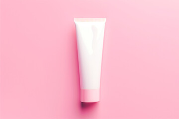 Cosmetic cream tube mockup on pink background